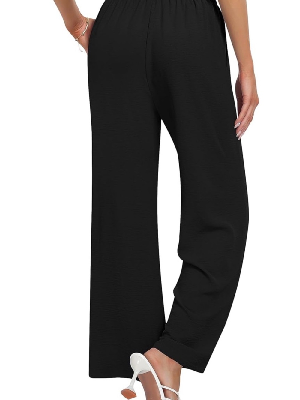 High-Rise Wide Leg Tie-Waist Pants - Black - Picture 2 of 4